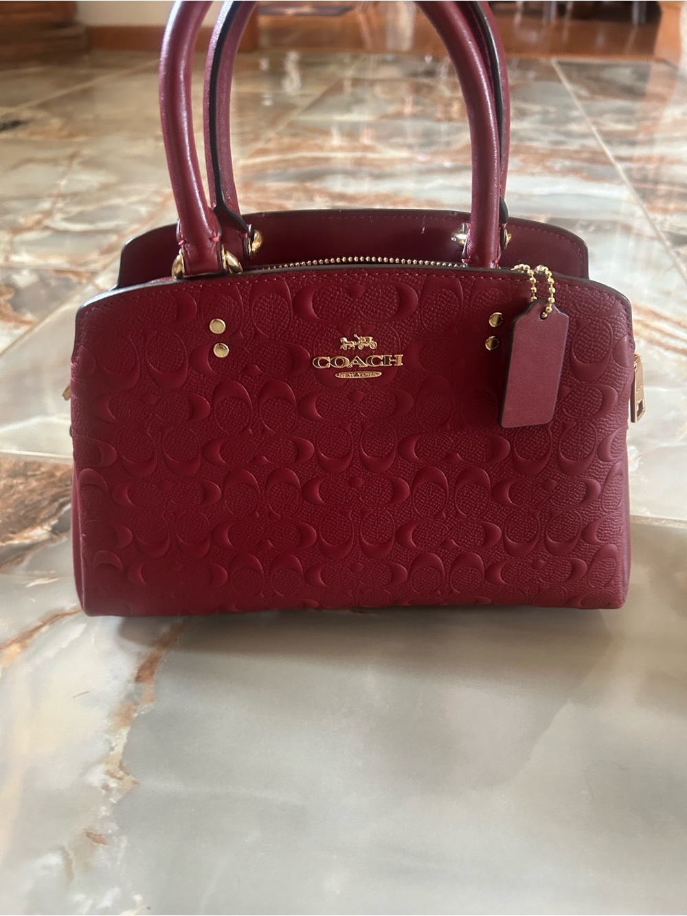Coach Burgundy Leather Satchel with Gold Hardware